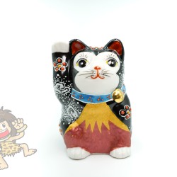 日本 九谷燒 招財貓 赤富士