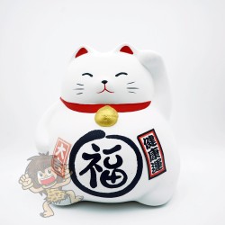 日本陶瓷招財貓錢箱-白/金色  日本陶瓷招財貓錢箱-白/金色